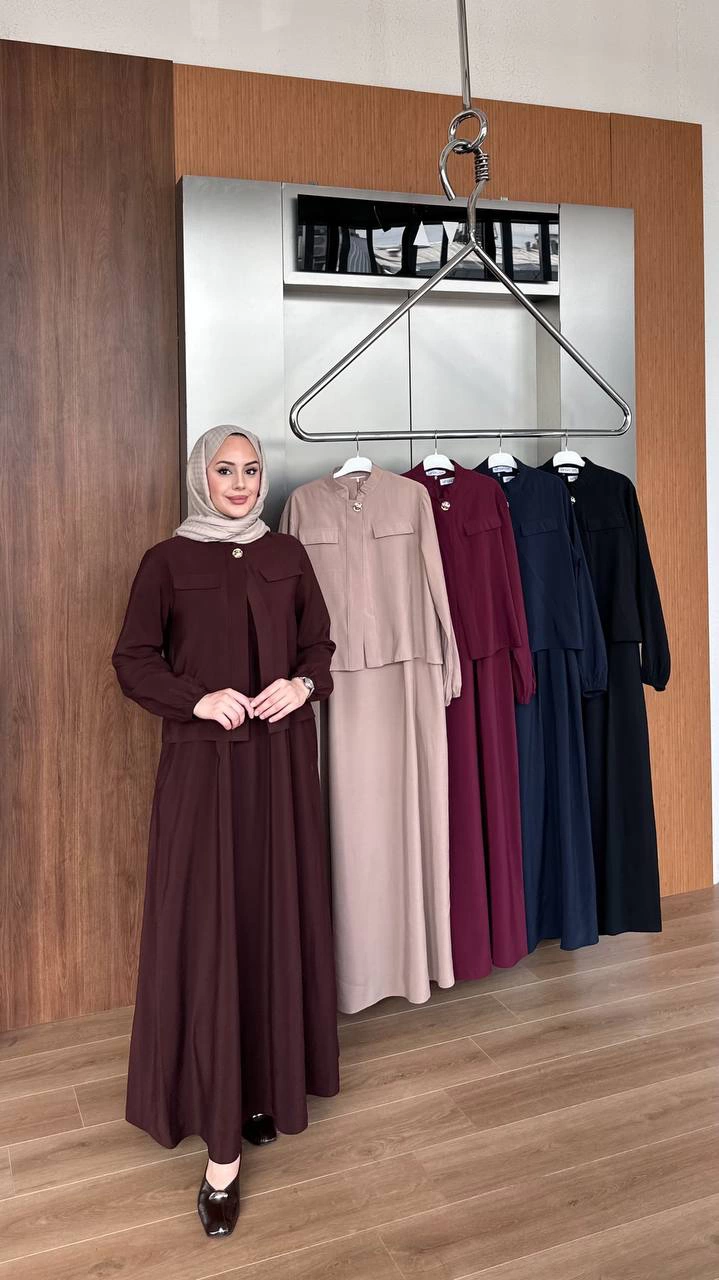 Düğme Detaylı Katman Görünümlü Tesettür Elbise — görsel 21