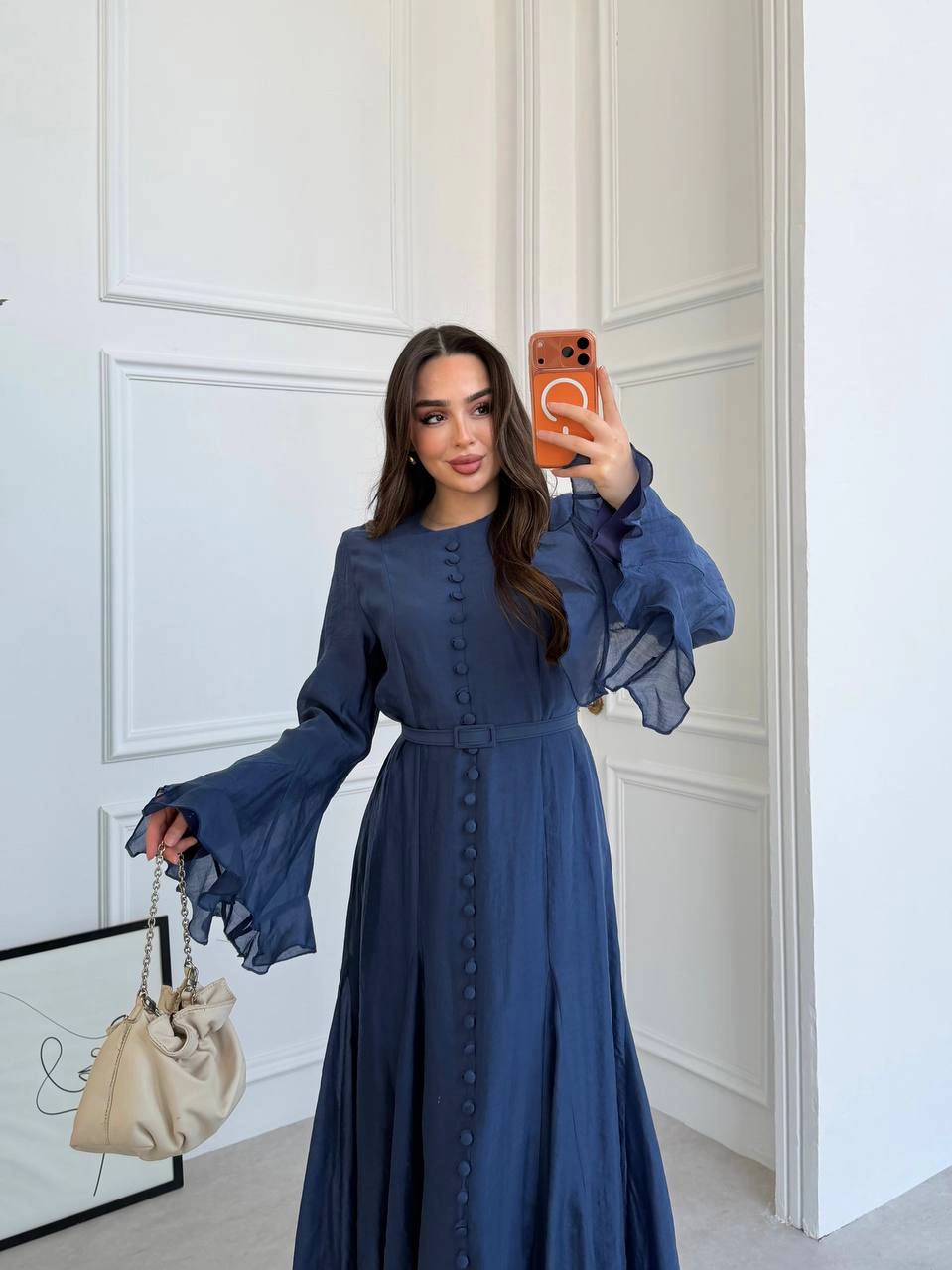 Şifon Kollu Düğme Detaylı Elbise — görsel 6
