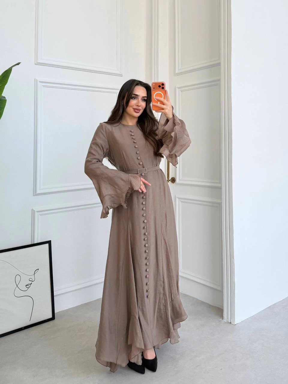Şifon Kollu Düğme Detaylı Elbise — görsel 19